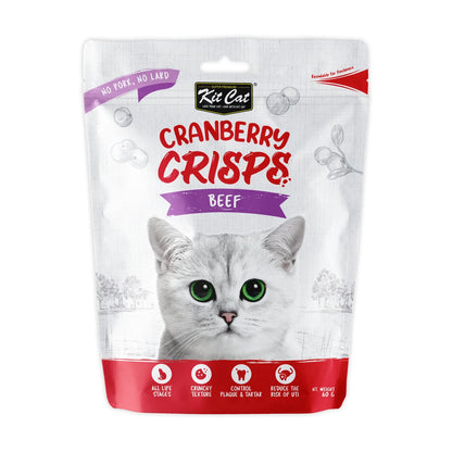 Kit Cat Cranberry Crisps Beef crunchy cat treats front pack 60g