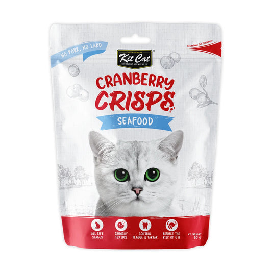 Kit Cat Cranberry Crisps Seafood crunchy cat treats front pack 60g