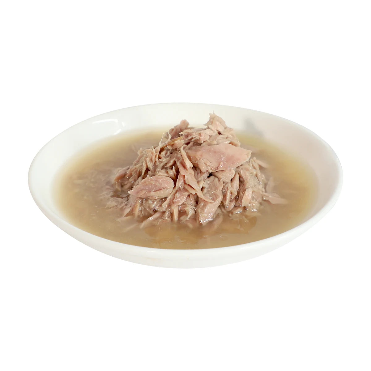 Tuna and salmon wet cat food in broth serving with real fish flakes for cats
