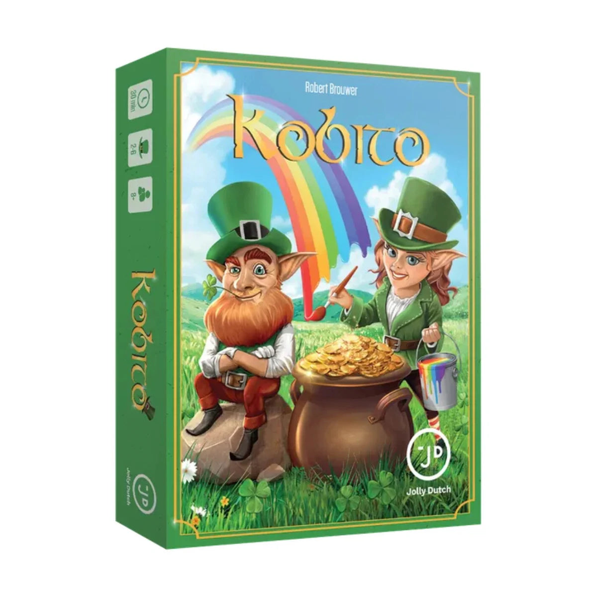 Kobito Card Game box by Jolly Dutch featuring Kobitos, a rainbow and a pot of gold