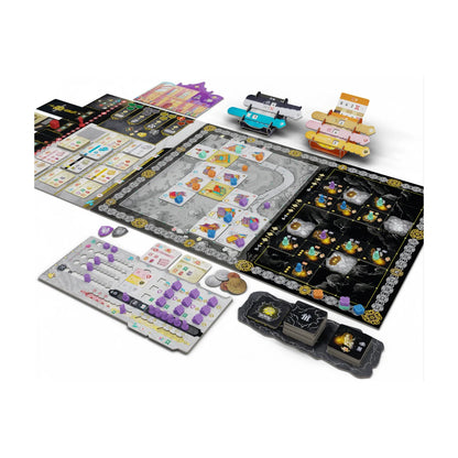 Kutná Hora The City of Silver board game components including boards, cards, tiles, tokens, coins and player pieces