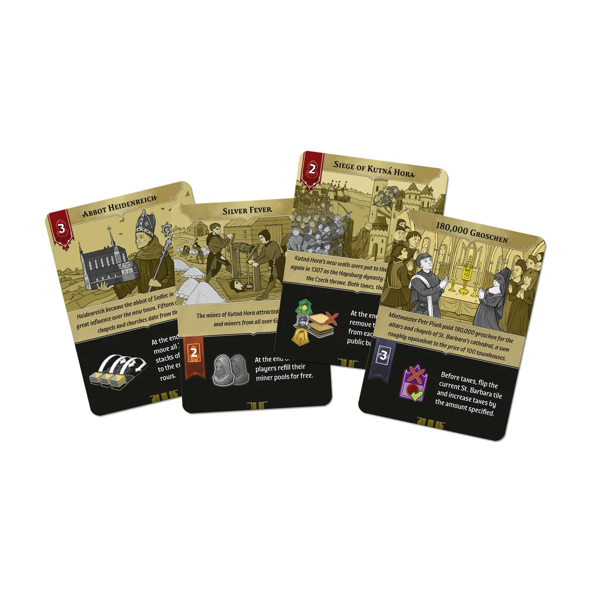 Kutná Hora The City of Silver event cards featuring historical events and economic effects