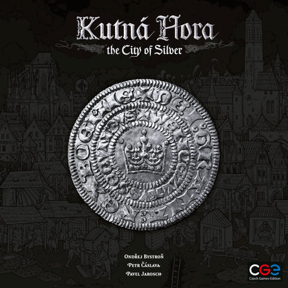 Kutná Hora The City of Silver strategy board game artwork featuring medieval Kutná Hora and historic silver coins