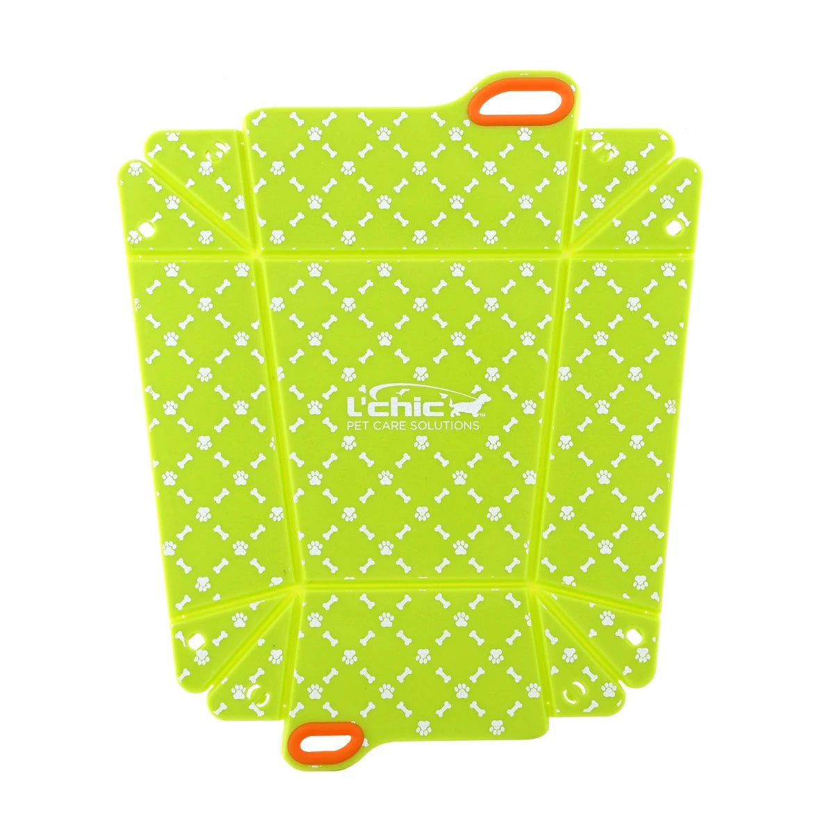 L'Chic Chop2Bowl Green Bones foldable travel pet bowl for dogs and cats