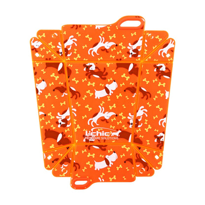 L'Chic Chop2Bowl Orange Dogs foldable travel pet bowl for dogs and cats