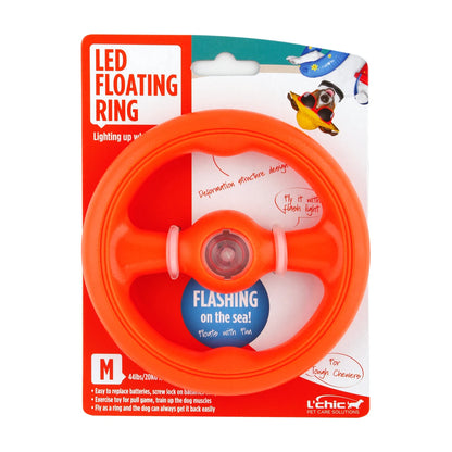 L'Chic LED Floating Ring dog toy in orange packaging for fetch, chewing and floating water play