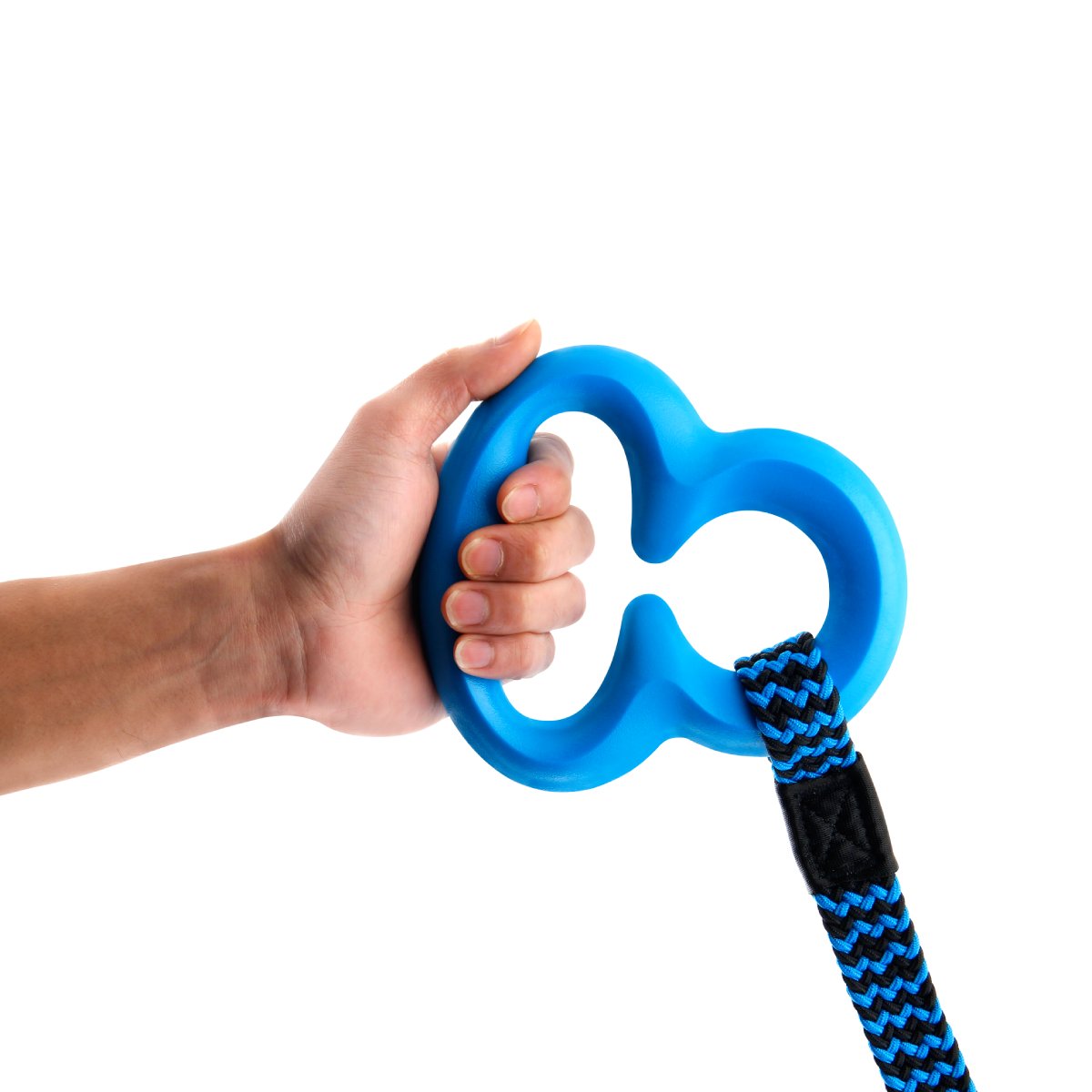 Blue L'Chic Octobungee dog leash ergonomic handle shown held comfortably in one hand