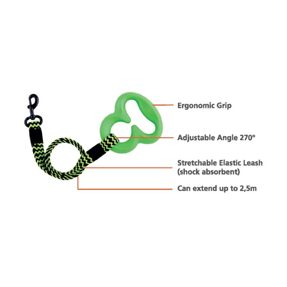 L'Chic Octobungee elastic dog leash showing ergonomic grip, 270 degree adjustable angle and stretchable bungee lead