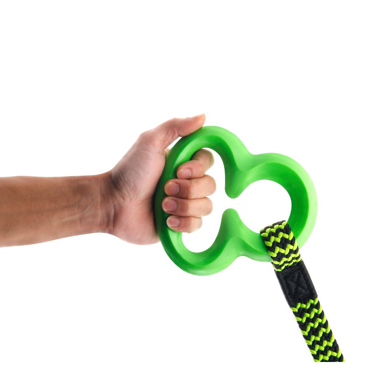 Green L'Chic Octobungee dog leash ergonomic handle shown held comfortably in one hand