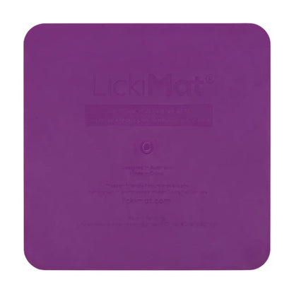 Back of LickiMat Catster Cat purple showing authentic branding and product information