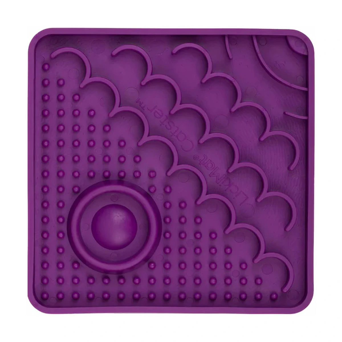 LickiMat Catster Cat purple slow feeder lick mat for cats with hydration well