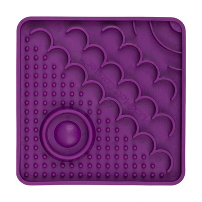 LickiMat Catster Cat purple slow feeder lick mat for cats with hydration well