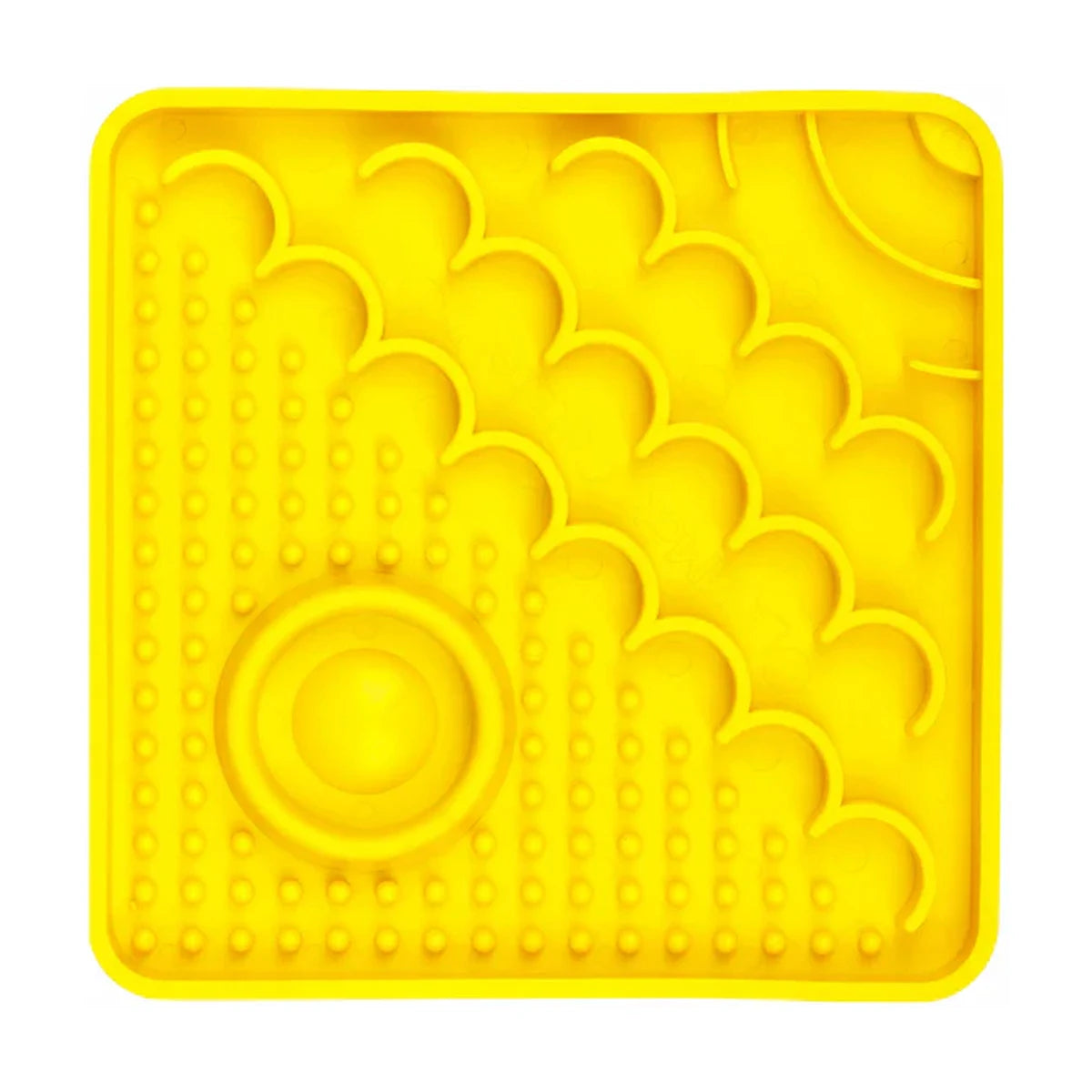 LickiMat Catster Cat yellow slow feeder lick mat for cats with hydration well