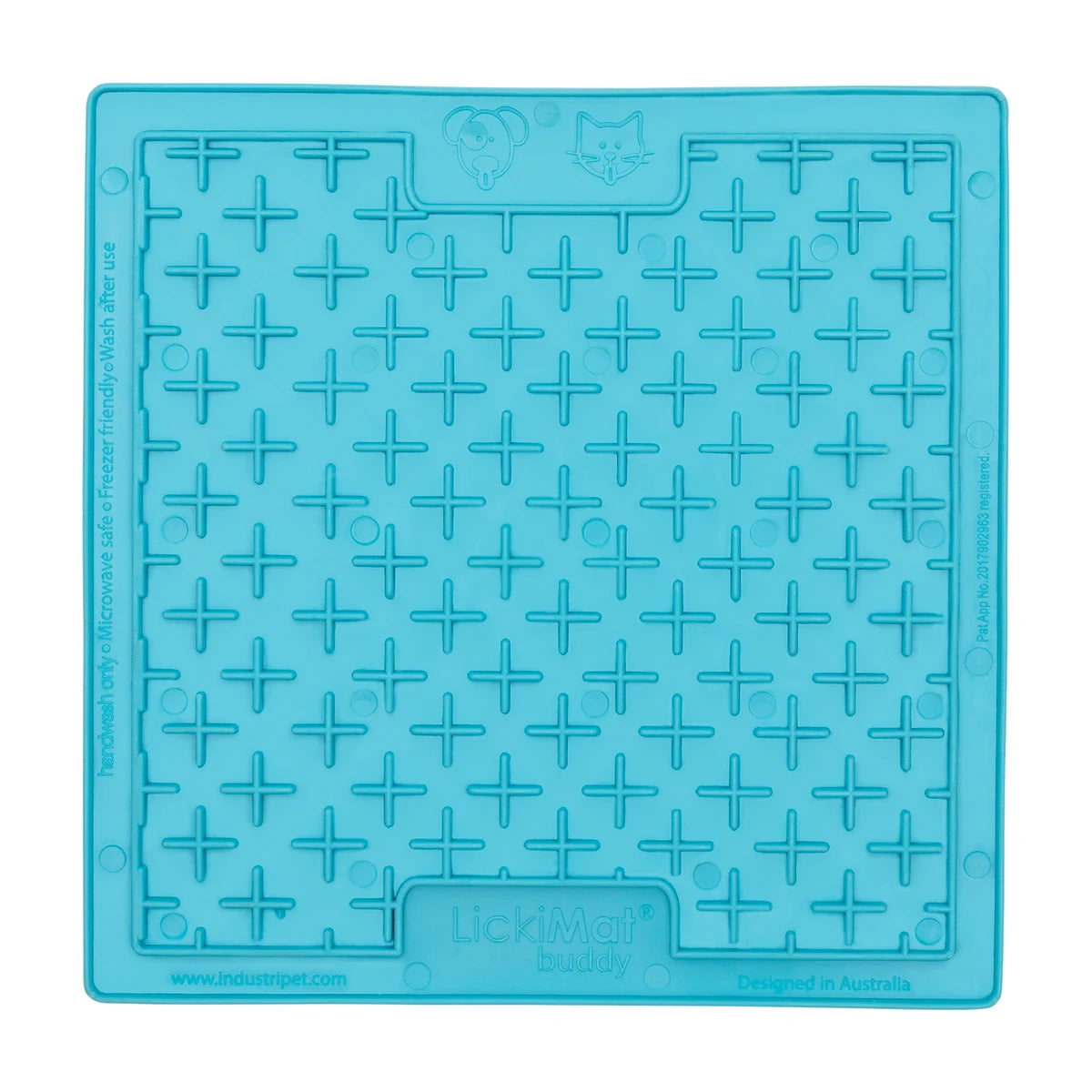 LickiMat Classic Buddy turquoise lick mat with cross maze texture for dogs and cats, slow feeder enrichment mat