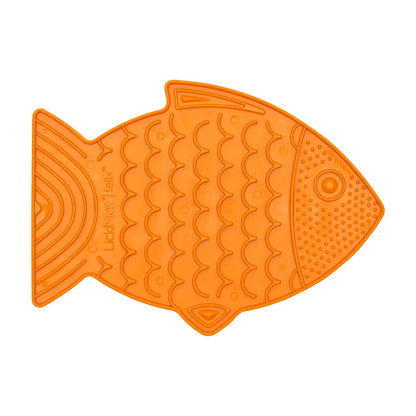 Orange LickiMat Felix cat slow feeder fish mat for calming licking enrichment