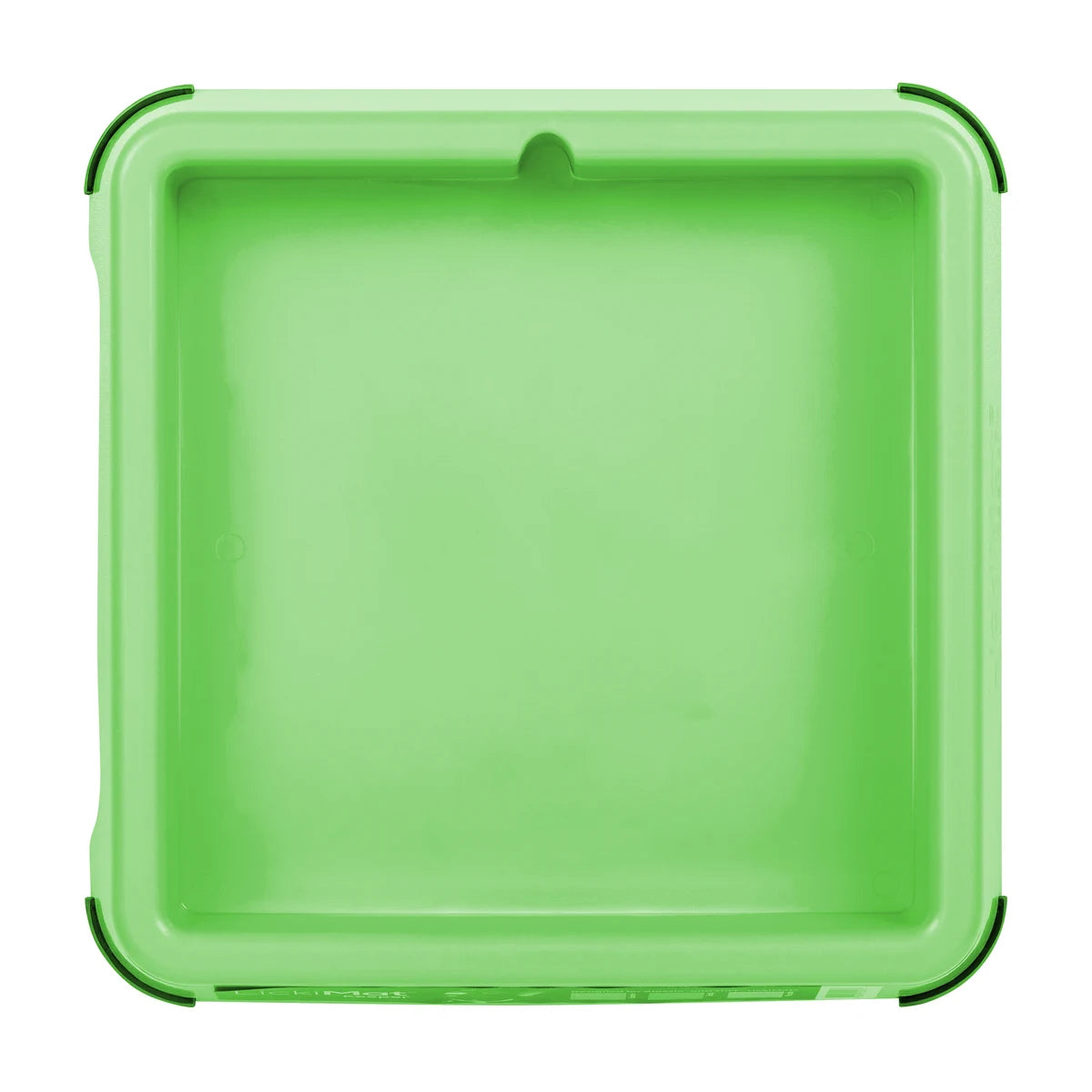 Top view of Green LickiMat Keeper showing deep tray design that turns a lick mat into a feeder