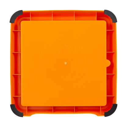 Bottom view of Orange LickiMat Keeper showing non slip rubber feet for stable feeding on smooth surfaces