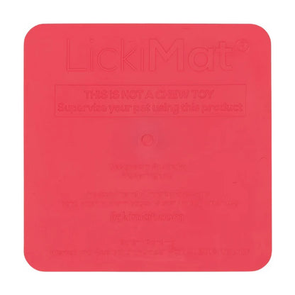 Back of LickiMat Kitty Cat pink showing authentic branding and product details