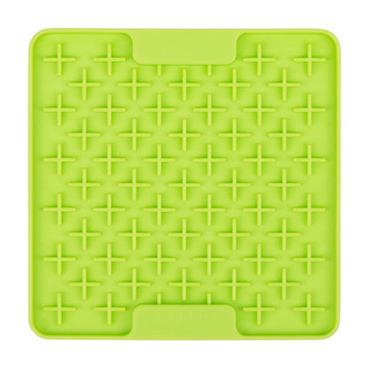 LickiMat Mini Buddy green slow feeder lick mat for dogs and cats, cross pattern food enrichment mat