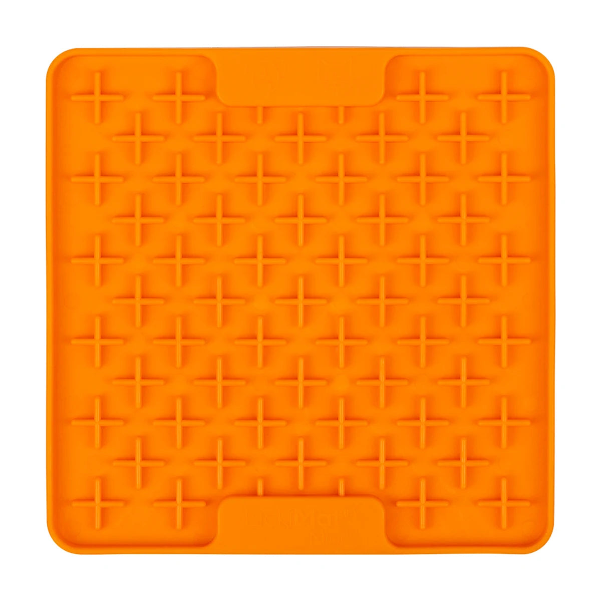 LickiMat Mini Buddy orange slow feeder lick mat for dogs and cats, cross pattern licking enrichment mat
