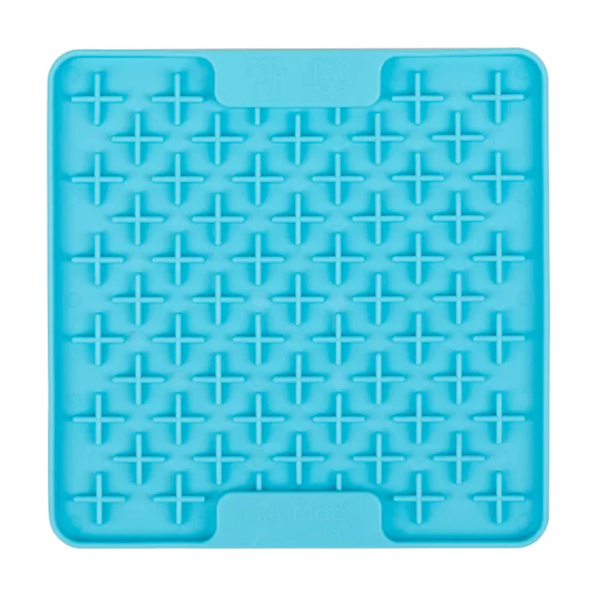 LickiMat Mini Buddy turquoise lick mat front view cross maze texture for thicker treats