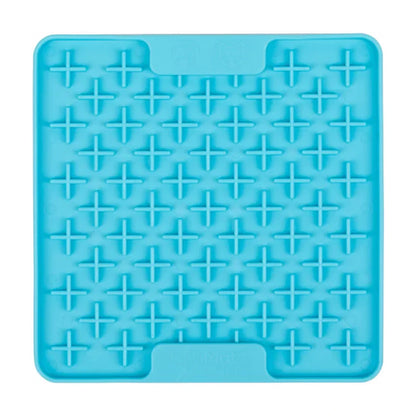 LickiMat Mini Buddy turquoise lick mat front view cross maze texture for thicker treats