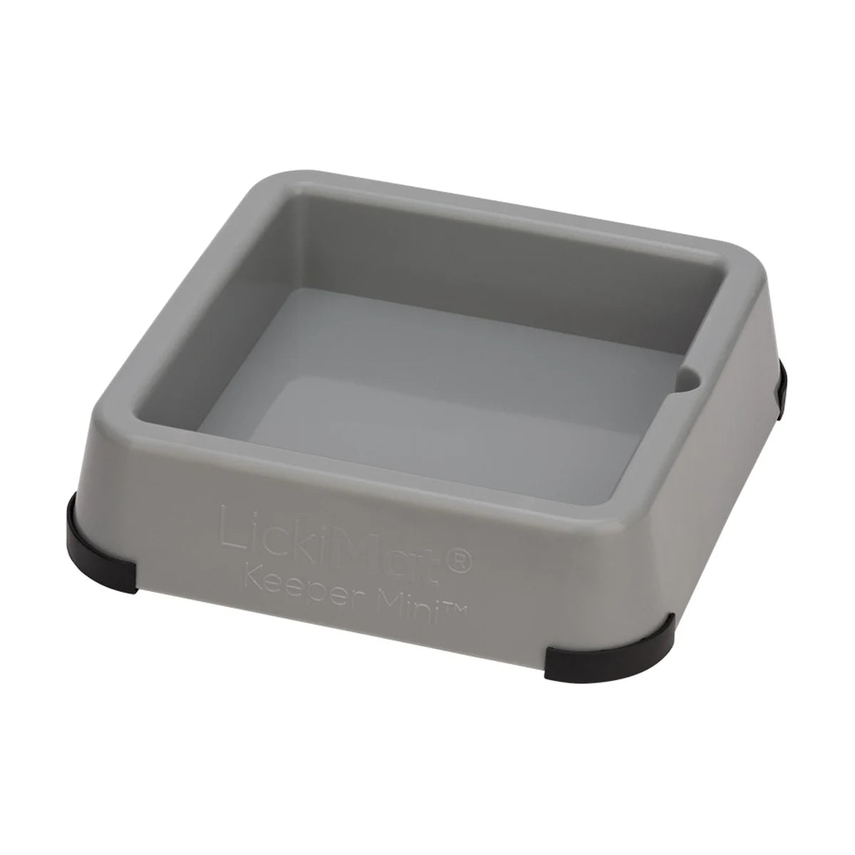 LickiMat Mini Keeper non-slip mini lick mat holder in grey, angled studio view