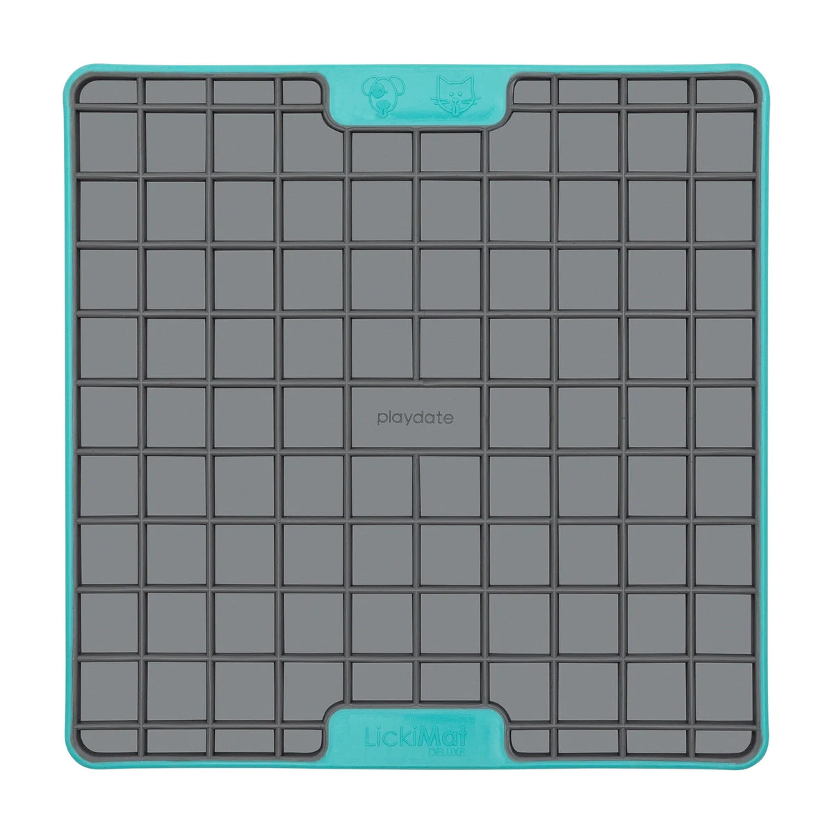 LickiMat Playdate TUFF slow feeder lick mat in turquoise for dogs and cats