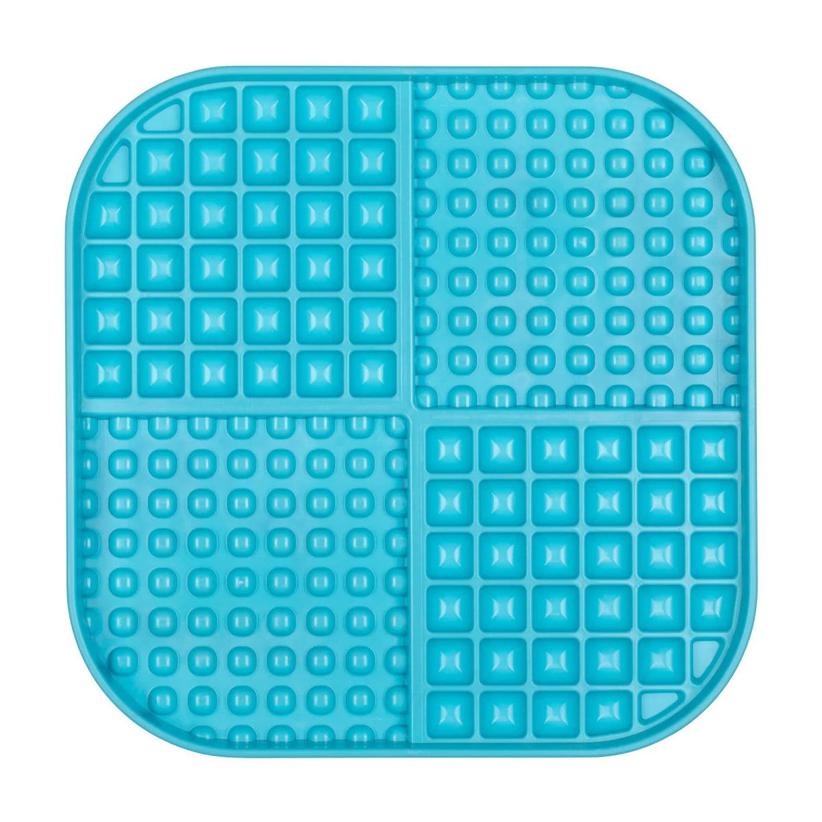 LickiMat Slomo XL turquoise top view slow feeder mat with square pockets and textured bumps