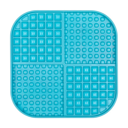 LickiMat Slomo XL turquoise top view slow feeder mat with square pockets and textured bumps