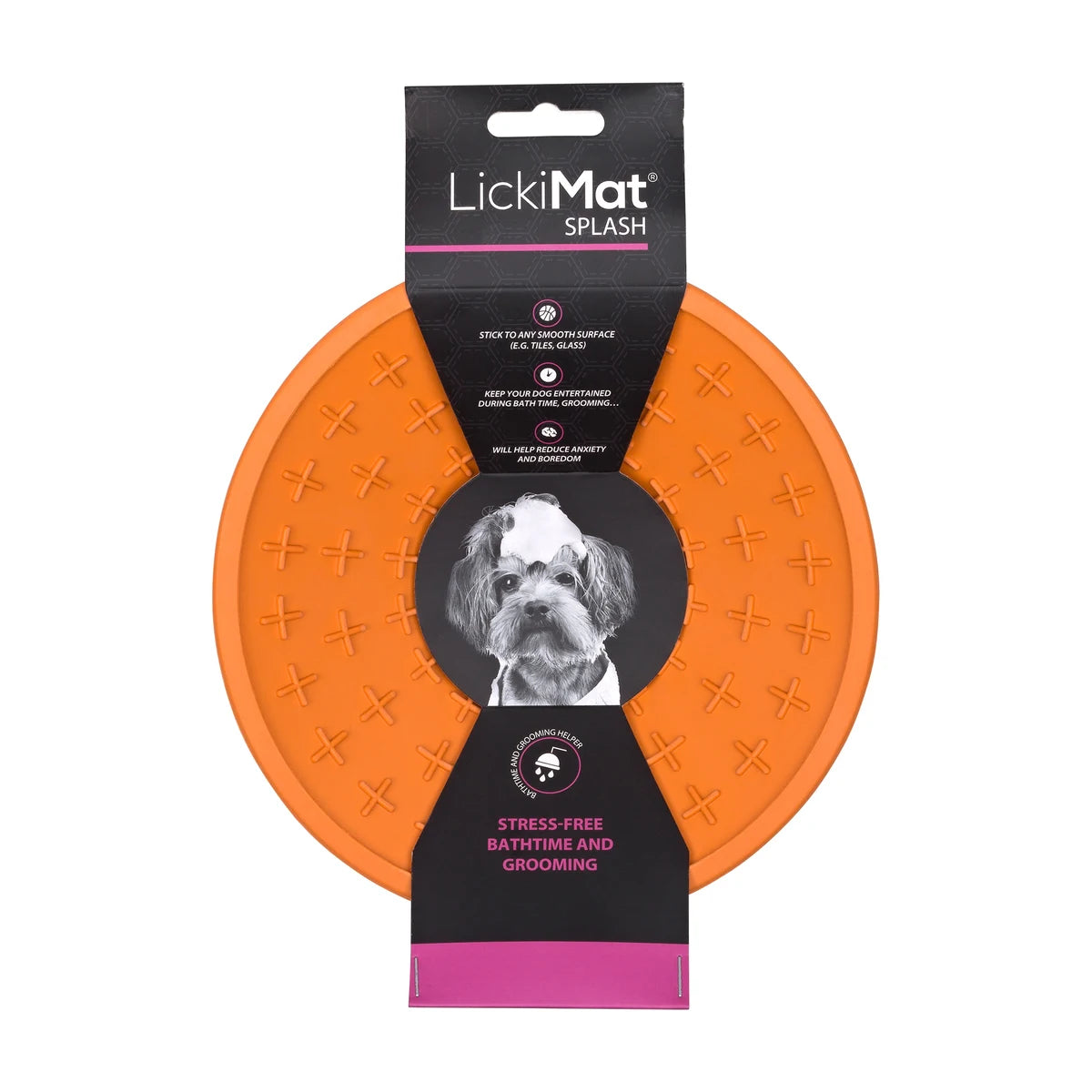 LickiMat Splash orange packaging authentic suction lick mat for grooming and bath time