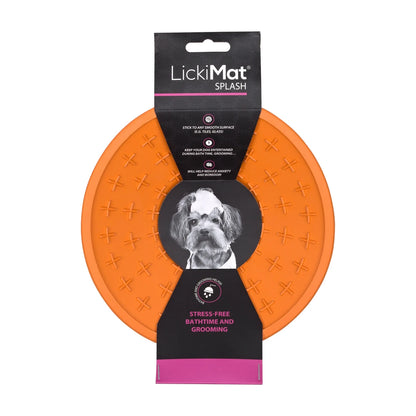 LickiMat Splash orange packaging authentic suction lick mat for grooming and bath time