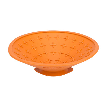 LickiMat Splash orange suction slow feeder bowl for dogs top view lick mat