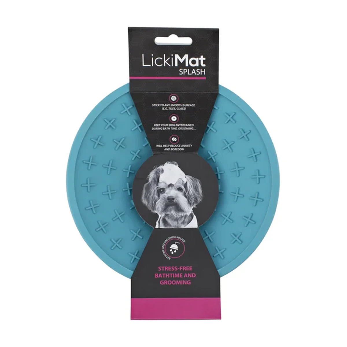 LickiMat Splash turquoise packaging authentic suction lick mat for grooming and bath time