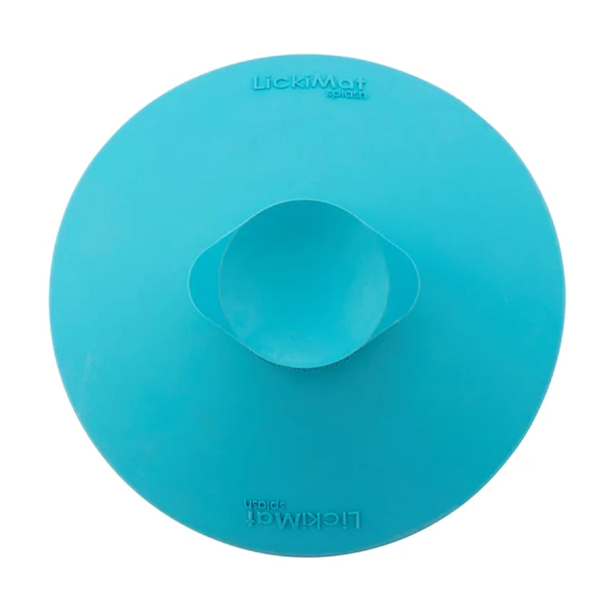 LickiMat Splash turquoise suction cup bottom view sticks to tiles glass tubs for grooming