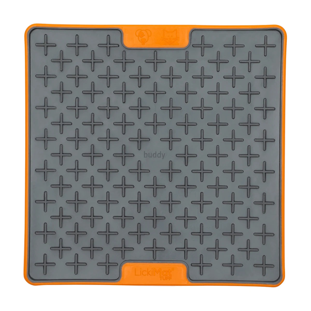 LickiMat TUFF Buddy slow feeder lick mat for dogs and cats in Orange, front studio view