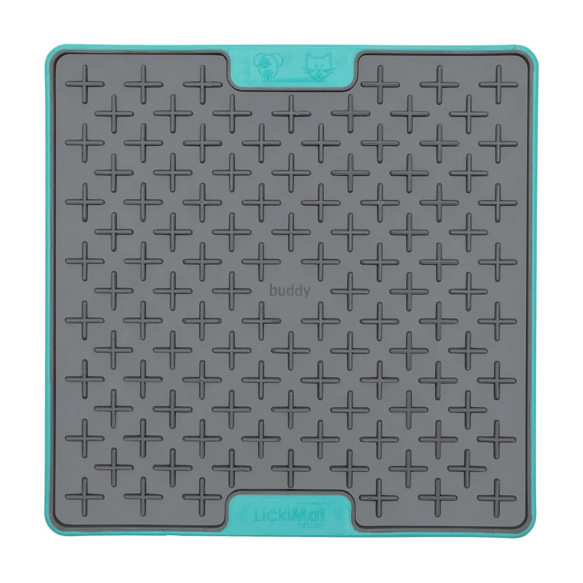 LickiMat TUFF Buddy slow feeder lick mat for dogs and cats in Turquoise, front studio view