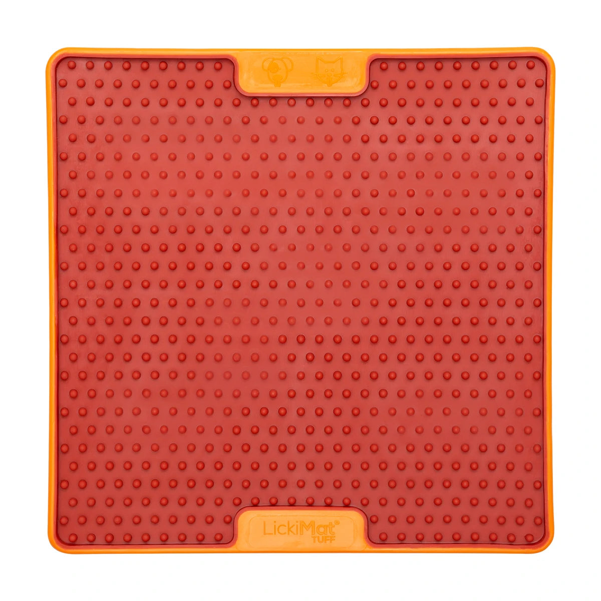 LickiMat TUFF Pro Soother lick mat for dogs orange top view 20cm slow feeder