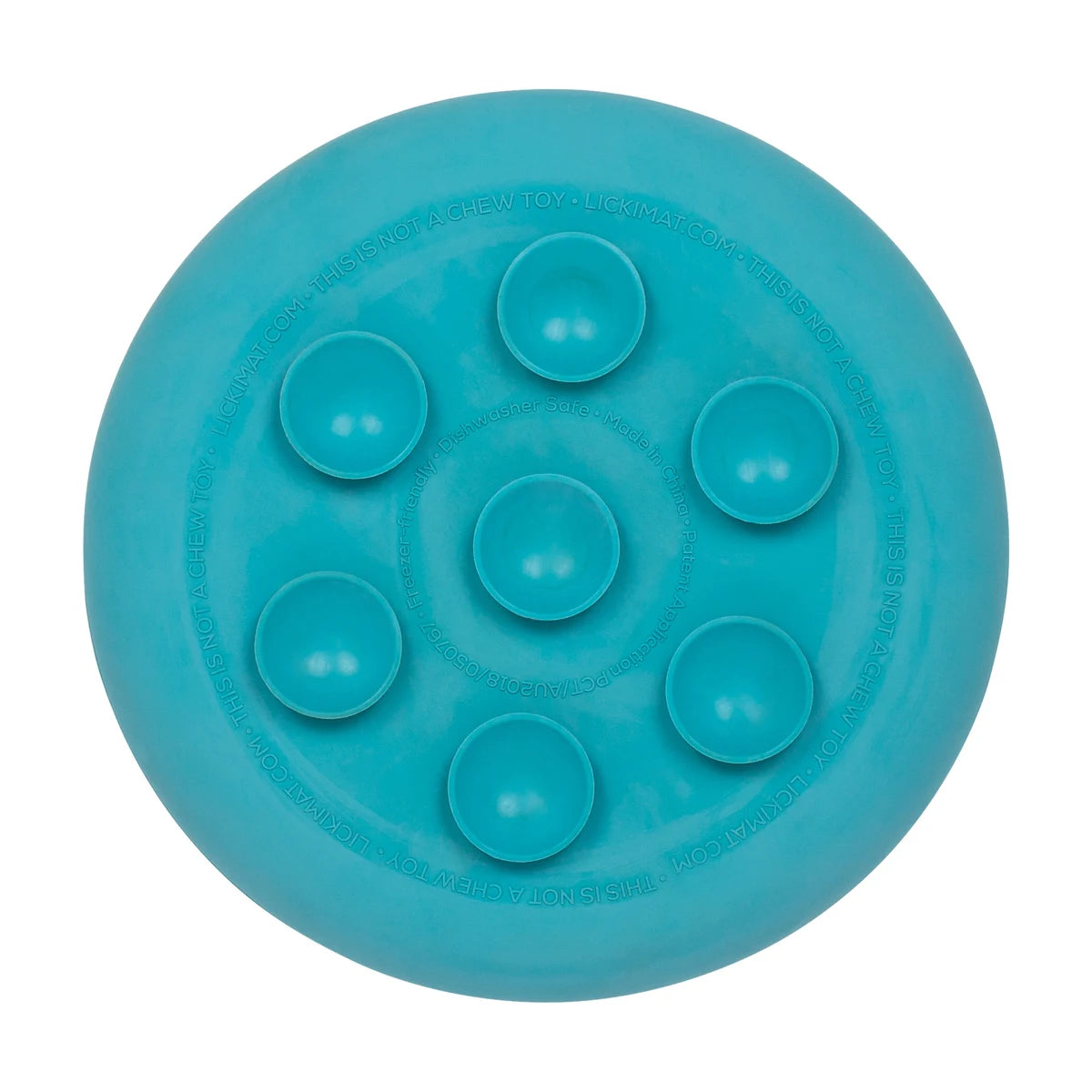 LickiMat UFO turquoise bottom view showing heavy duty suction cups for strong grip