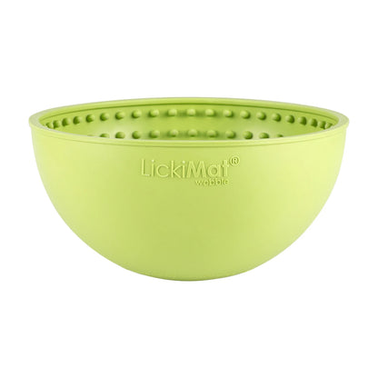 Side view of green LickiMat Wobble bowl showing LickiMat logo