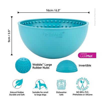 LickiMat Wobble bowl dimensions 16cm wide and 9cm high turquoise