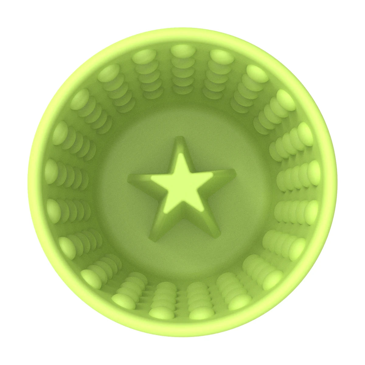 Inside top view of LickiMat Yoggie Pot in green showing raised texture for slower feeding and enrichment.