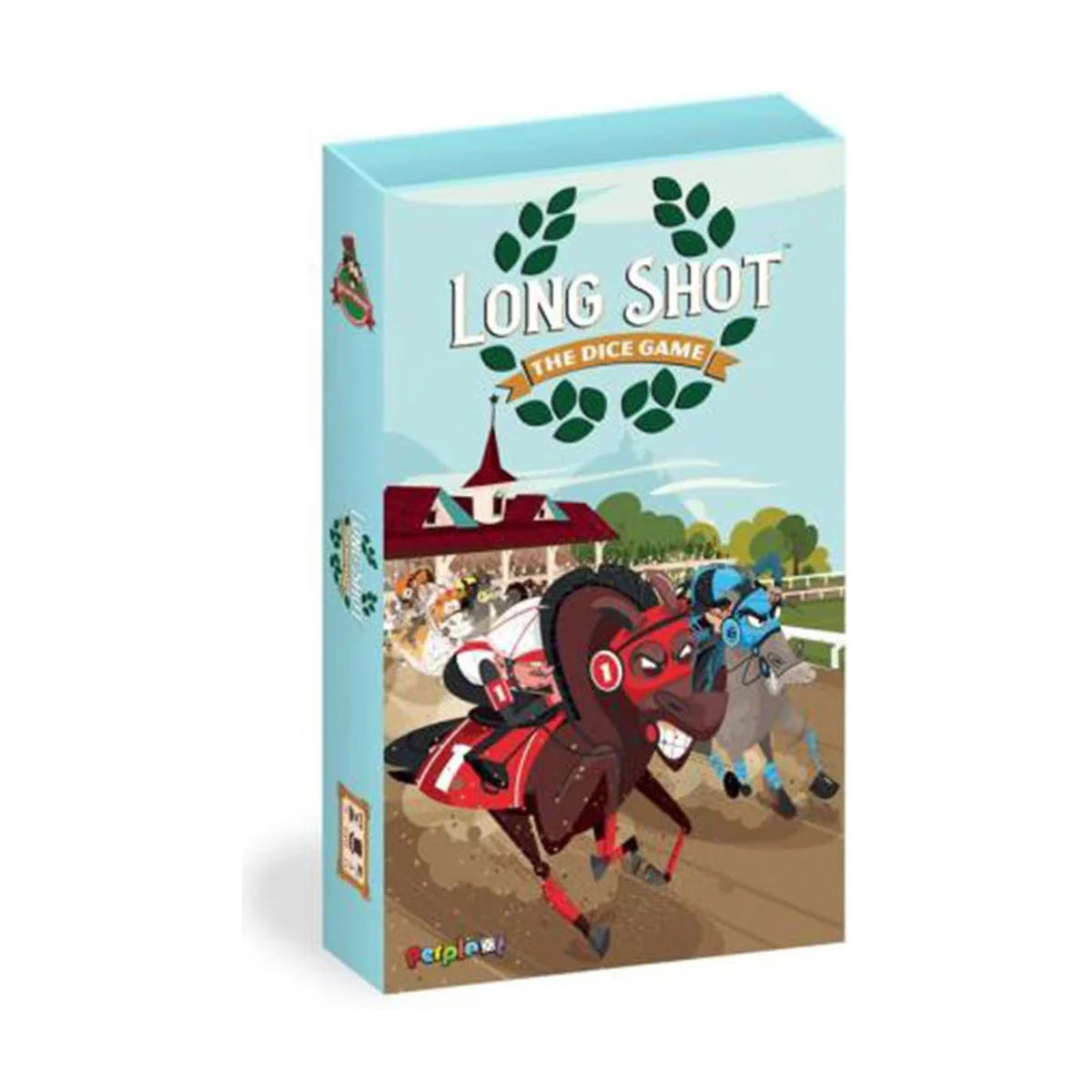 Long Shot The Dice Game box by Perplext featuring illustrated racehorses competing on the track