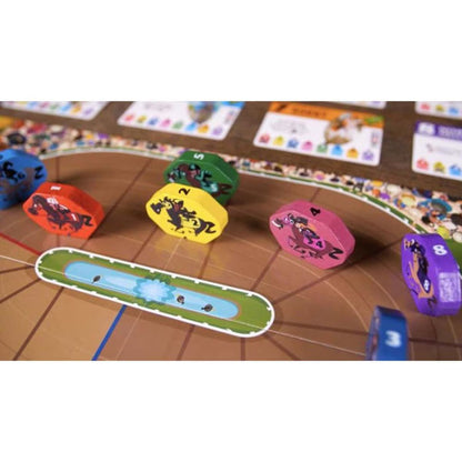 Long Shot The Dice Game wooden horse tokens racing around the track during gameplay