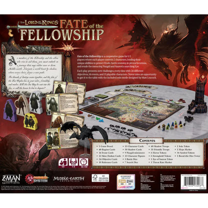 The Lord of the Rings Fate of the Fellowship board game box back with components