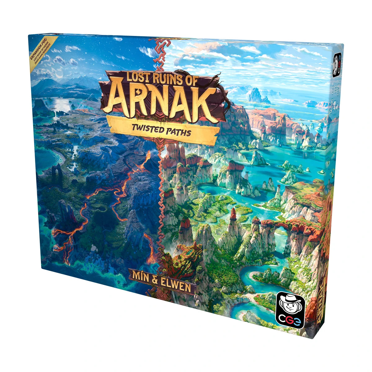 Lost Ruins of Arnak Twisted Paths expansion box for the strategy board game