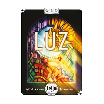 LUZ trick-taking card game box front with stained-glass artwork for 3 to 5 players