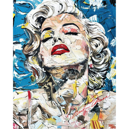 Completed Marilyn 1000pc jigsaw puzzle artwork showing a bold glamour portrait with expressive brushstrokes