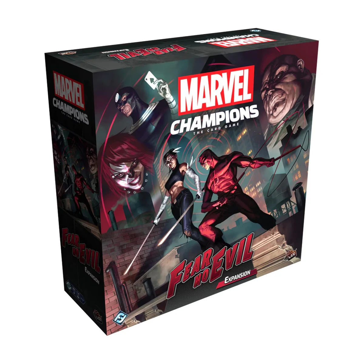 Marvel Champions Fear No Evil Expansion box featuring Daredevil, Echo and Kingpin