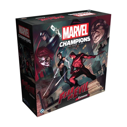 Marvel Champions Fear No Evil Expansion box featuring Daredevil, Echo and Kingpin